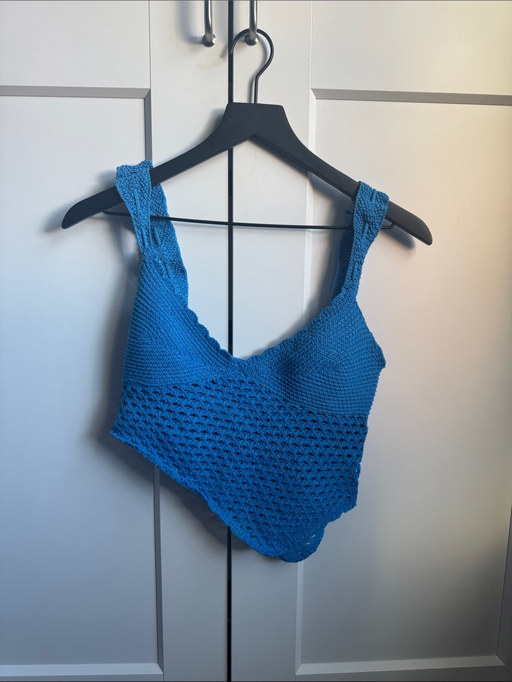 Blue Crochet Knit Crop Tank Top & Skirt Two Piece